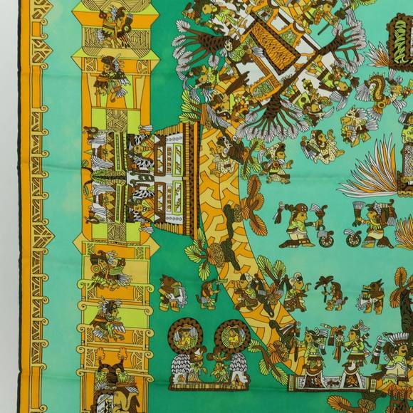 HERMES Carre 90 ASTRES et SOLEILS Scarf Silk Green Auth mr067 - Picture 5 of 16